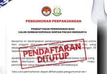 PENGUMUMAN PENUTUPAN PENDAFTARAN PERMOHONAN BAGI CALON KORBAN KOPERASI SIMPAN PINJAM INDOSURYA
